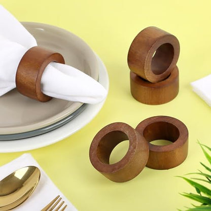 ALPHA Living HOME Handmade Wood Napkin Rings Set of 12 - Dining Table Napkin Holder, Classic Everyday Use Thanksgiving, Christmas Napkin Rings Buckles, Festive Party Gift (Brown) - color: Natural Tone, size: 12- Pack