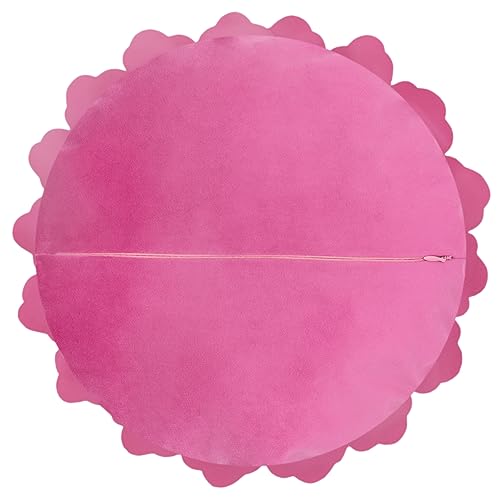 Decorative 3D Flower Round Velvet Throw Pillow Handmade Cute Floral Pillowcase with Insert Soft Elegant Accent Cushion for Couch Bed Living Room Bedroom Farmhouse Home Decor 14 Inch Hot Pink
