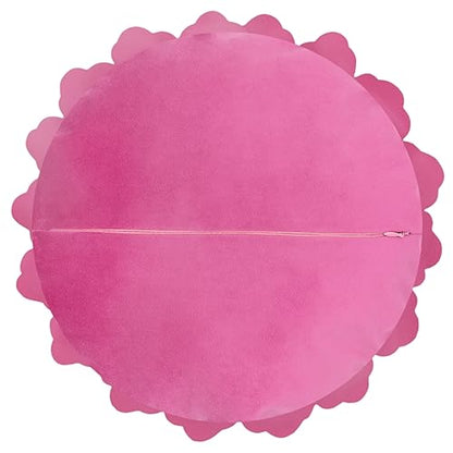 Decorative 3D Flower Round Velvet Throw Pillow Handmade Cute Floral Pillowcase with Insert Soft Elegant Accent Cushion for Couch Bed Living Room Bedroom Farmhouse Home Decor 14 Inch Hot Pink
