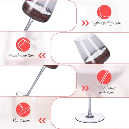 KAMMAK Crystal Red Wine Glasses Set of 2, 9.47 oz Stemmed Glasses, XH013 | Hand Blown, Bordeaux Wine Glasses, Thin Rim & Long Stem, Red & White, Daily Use, Wedding or Birthday Gift for Women - size: 8KPXH013