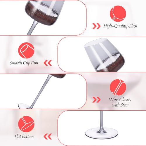 KAMMAK Crystal Red Wine Glasses Set of 2, 9.47 oz Stemmed Glasses, XH013 | Hand Blown, Bordeaux Wine Glasses, Thin Rim & Long Stem, Red & White, Daily Use, Wedding or Birthday Gift for Women - size: 8KPXH013