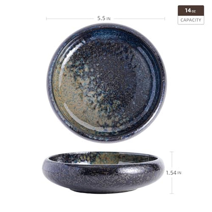 Uaral Japanese Salad Plate,Blue Plates and Bowls Set,Stoneware Plate Set,Appetizer Plates Set of 4,5.5inch,14oz(Nebula Blue) - color: Nebula Blue