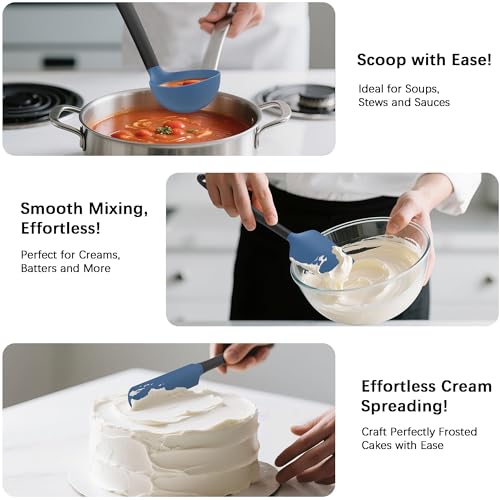 Coukre Silicone Kitchen Cooking Utensils Set, Heat Resistant, 14-Piece | Dishwasher-Safe, Food-Grade Silicone, BPA-Free, Spatulas, Spoons & Turner, Safe for Nonstick Cookware, DarkBlue - color: DarkBlue