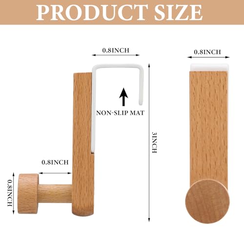 4 Pcs Wooden Cubicle Hooks, 3 Inch Over The Cabinets Door Towel Holder Heavy Duty Wood White Coat Hangers Natural Rustic Steel Wooden Hook for Wardrobe Cupboard Drawer Kitchen Bathroom