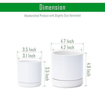 D'vine Dev 2-Pack Ceramic Pots & Saucers, White, 3.5/4.7 in, 94-G-XS-1 | Glazed Ceramic, Drainage Hole, Perfect-Fit Saucer, Sleek Cylinder Shape, High Temperature Fired, Elegant Home Accent - color: White, size: X-Small
