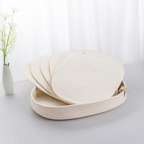 Oval Cotton Rope Placemats Set of 6 with Holder, Warm Ivory | 16 x 12 inch, machine washable, thick woven construction, everyday heat protection - color: Warm Ivory, size: 16*12