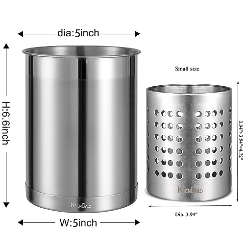 Stainless Steel Utensil Holder for Counter(2Pack), Brushed Silver Drying Metal Utensil Crock Canister for Cooking Utensils on Countertop, with Heavy Base, Dishwasher Safe, Silver