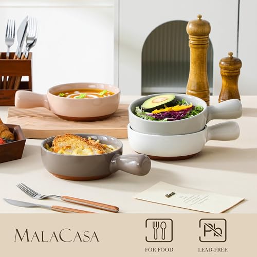 MALACASA 23 Oz French Onion Soup Bowls With Handles, Ceramic Soup Crocks for Cereal, Pasta, Beef Stew, Chilli,Oven Microwave Dishwasher Safe, Set of 4, Multicolor, Series TARA - color: Multicolor