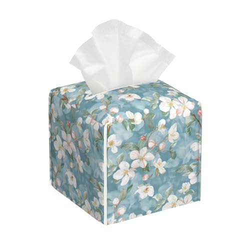 Abstract Blooming Flower Tissue Box Cover Square, Tissue Box Holder with Bottom Belt Leather Facial Paper Organizer Dispenser for Bathroom Bedroom Dresser Night Stand Tabletop - color: Abstract Blooming Flower