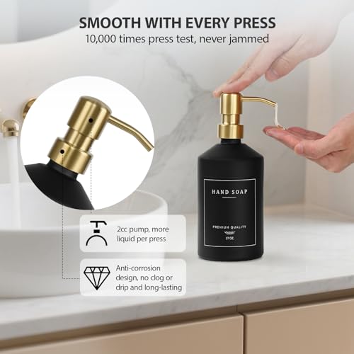 Black Glass Kitchen Hand and Dish Soap Dispenser Set, Bathroom Soap Dispenser Set with Tray and Stainless Steel Pump, Gold Kitchen Accessories (Black Bottle/Gold Pump) - color: Black Bottle + Gold Pump