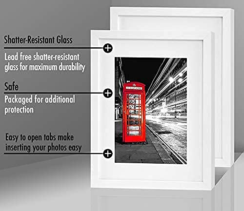 Americanflat 11x14 Picture Frame with Shatter-Resistant Glass - Set of 2 - Use as 8x10 Frame with Mat or Display 11x14 Photo Without Mat - Signature Collection - Picture Frames for Wall - White | Engineered Wood construction, Shatter-resistant glass, hang