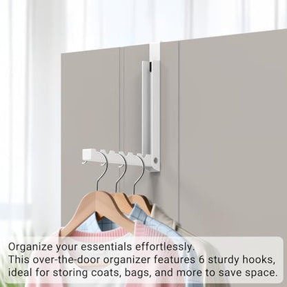 2 Pack Over The Door Hooks, 6 Hooks Foldable Door Hanger Clothes Drying Rack, Portable Space Saving Organizer for Entryway Bedroom Laundry Room Travel, White