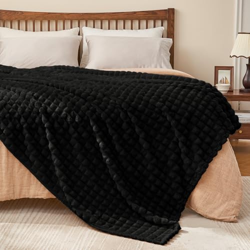 BEDELITE Black Checked Fleece Throw Blankets Queen Size for Bed, 90x90 Inch | Soft Warm Fuzzy Fluffy Blanket for Bed Sofa, Lightweight Plush Cozy Blankets for Home Room Decor, Gift for Women, All Season - color: Black, size: Queen(90"x90")
