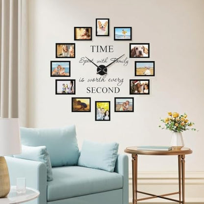 Family Picture Frames Collage Wall Decor - 4x6 Collage Picture Frames Photo Frame for Wall Picture Frame DIY Black Large Clocks for Living Room Decor