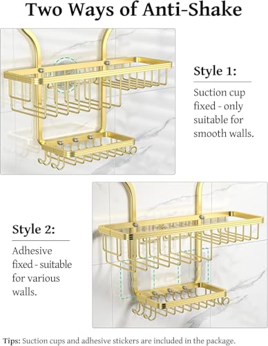 Never Rust Shower Caddy Hanging, Aluminum Shower Racks for Inside Shower, 3-Tier Shower Organizer Hanging Over Shower Head with Hooks and Soap Holder, Gold - color: Gold