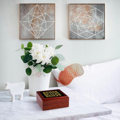 3dRose Floral decorative monogram. Gold on black. Decorative letter B Jewelry Box 7 x 7 inch with 4 inch tile