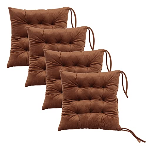 Set of 4 Square Chair Pads Indoor Seat Cushions Pillows with Ties Soft Comfortable Non Slip Chair Mat for Kitchen Dining Office Desk Living Room Outdoor Tatami 15.5" - Coffee - color: Coffee, size: 4Pack