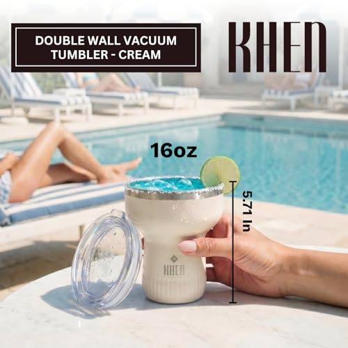 Double Wall Insulated Margarita Tumbler, Cocktail Cup - Cream Color, 16 oz | Keeps Drinks Cold 12+ Hours, Shatterproof, Portable, Travel Friendly Perfect for Margaritas, Martinis, Cocktails & Mix Drinks - color: Cream