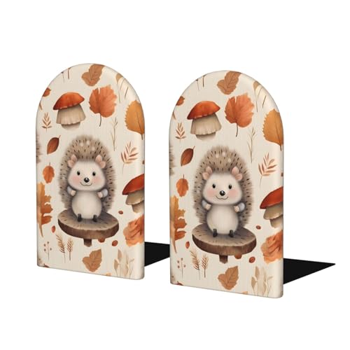 Cute Hedgehog Forest Mushroom Wooden Bookends for Shelves Decorative Book Ends Universal Book Organizer Holder for Office, Heavy Books, Vinyl Records - color: Cute Hedgehog Forest Mushroom