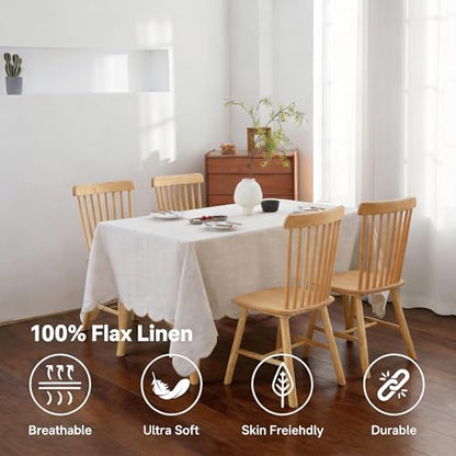 100% French Flax Linen Scalloped Embroidery Rectangle Tablecloths 108Lx60W Inch for Dinners, Parties, Spring, Machine Washable, 8-10 Sets, 60''x108'', Linen(Edges-Gold) - color: Natural Linen(edges-gold), size: 108" x 60" (Rectangular)