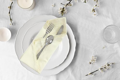 ACCENTHOME Cream Cloth Napkins Set of 6 18x18 inch Cotton Dinner Napkins - Washable Soft Premium Hotel Quality Reusable Napkins Perfect Table Napkins for Family Dinners, Weddings & Everyday Use | Cotton Linen Blend Napkins, Machine Wash On Gentle Cycle, E