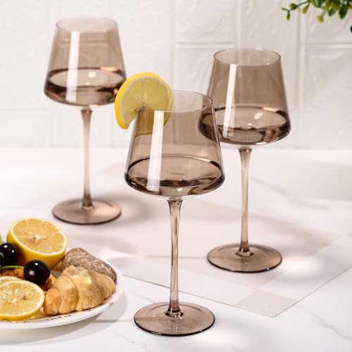 Smokey Sand Wine Glasses Set of 6,18oz Gray Wine Glassware Gift Set for Wife & Mom-Colorful Hand Blown Glass Drinkware for Red White Wine - color: Smokey