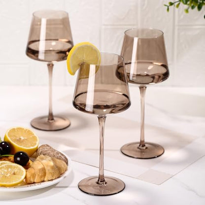 Smokey Sand Wine Glasses Set of 6,18oz Gray Wine Glassware Gift Set for Wife & Mom-Colorful Hand Blown Glass Drinkware for Red White Wine - color: Smokey