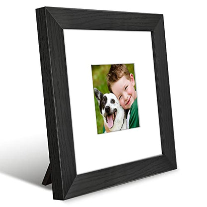 Americanflat 8x8 Picture Frame - Matted to 4x4 - Engineered Wood - Black | Shatter-resistant glass, wall or tabletop display with included easel, sawtooth hangers included, secure turn-tab backing - color: Black, size: 8x8 with 4x4 Mat