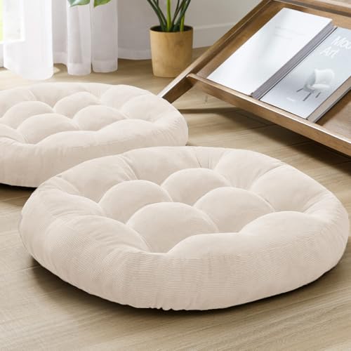Meditation Cushions Set of 2, Large Floor Pillow for Adults, 22inch Round | Floor Cushion For Reading & Zen, 3.5" Thick Supportive Shredded Memory Foam, Breathable Corduroy, Soft Yoga Seat, Beige - color: Round | Beige | 2 Pack, size: 2 Pack