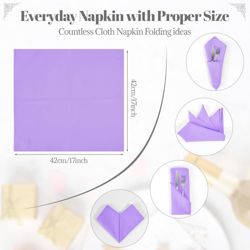 PLOYMONO Lavender Cloth Napkins - 8 Pack 17" x 17" Polyester Dinner Napkins | Heavy Duty 180 GSM Cloth Napkins with Hemmed Edges - Great for Restaurants, Weddings, Parties, Banquets Dinner - color: Lavender