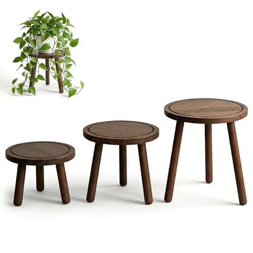 3-Pack Plant Stand Indoor, Single Wood Plant Stand for 6-12 Inch Pots, Modern Plant Stool for Large Plants, Wooden Plant Table Tall Plant Holder for Living Room Balcony Office (Dark Brown) - color: Dark Brown