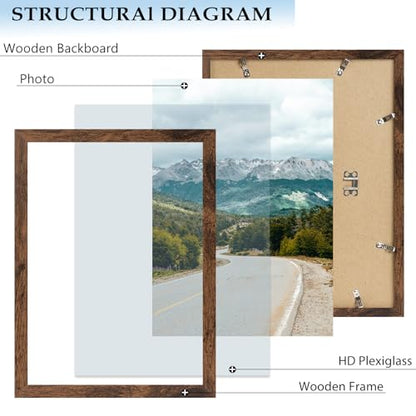 A4 Picture Frame 8.3x11.7 inch for Wall Hanging or Tabletop, Wood 8.3 x 11.7 Frame Photo Frame for Wall Horizontally or Vertically, Deep Brown, 3 Pack - size: 8.3x11.7 inch