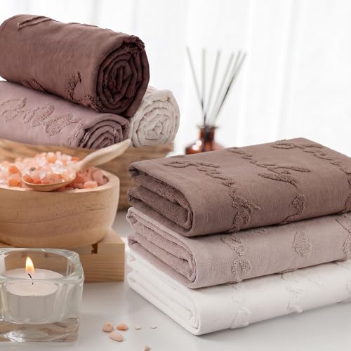 Hahafelt 3 Pack Farmhouse Decorative Hand Towels for Bathroom 100% Cotton Brown Absorbent Soft Embroidered Towels for Boho Kitchen Bathroom Decor Gifts, 29.5 x 13.7 Inch (Home, Love, Family) - style: Home Love Family