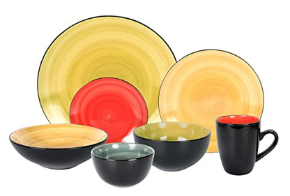 Stoneware Sonoma 56pc Dinnerware Set, Black + Speckled Spin Wash Mixed Colors of Blue, Red, Yellow and Green - color: Mix-B