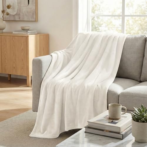 Americanflat 60x80 Fleece Throw Blanket - Soft and Breathable Throw Blanket for Couch, Bed, Chair - Roomy Fleece Blankets Perfect for Home, Bedroom, or Outdoor Use - White - color: White, size: 60x80