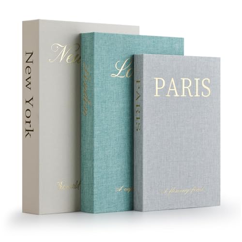 WOWO Luxe Linen Decorative Books-Set of 3 Faux Book with Bookmark, Enhance Your Coffee Table, Bookshelf or Mantle Décor, Fake/Faux Books for Home Decoration, Photo Storage and as a Keepsake Box - color: beige