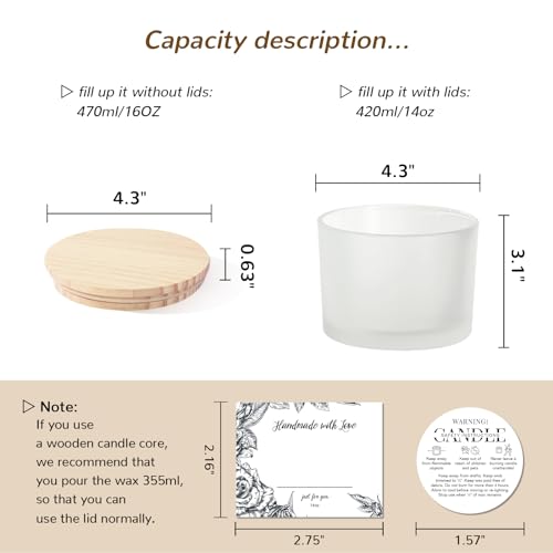 6 PCS 16 oz Frosted White Glass Candle Jars - 3 Wick, Empty Candle Containers for Candle Making Supplies - color: Frosted White