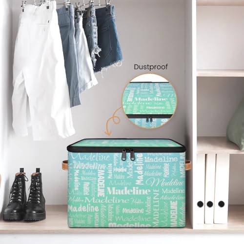 Custom Storage Bin, Personalized Keepsake Box, Bright Blue Green | Foldable Fabric Gradient Large Memory Bin with Handle Lid Lightweight Waterproof Dustproof, 14"L x 10.2"W x 10.4"H - color: Option 3