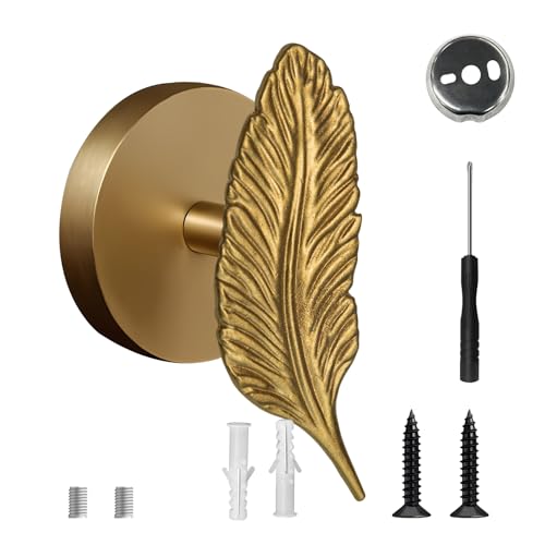 Leaf Wall Hook, Solid Brass Heavy Duty Vintage Plant Hook. Used for Hanging Clothes, Hats, Towels, Bags, Organizing Decorative Wall Hooks - color: Gold Leaf