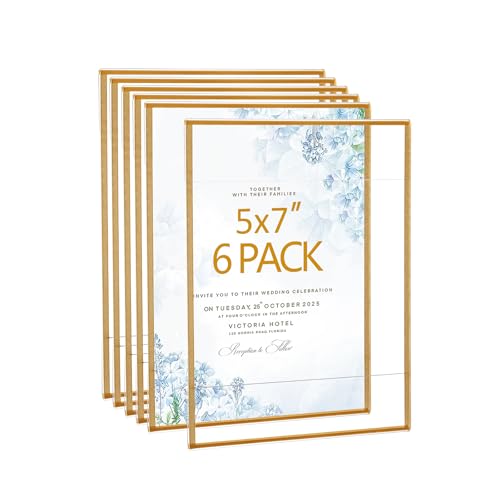 Acrylic Picture Frames 5x7 Set of 6,Gold Photo Frames Collage Wall Decor,No Drilling 5x7 Floating Hanging Picture Frames for Home, School, Office - Gold Color - color: Gold, size: 5x7"
