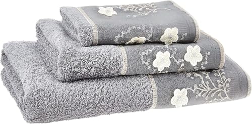 Zahari Home 3 Piece Bath Towels Set for Bathroom, Bath, Hand & Wash Cloths, Decorative Stylish Plush Cotton Washcloths - Showering, Face & Body Washing, Airbnb Essentials & Host Accessories, Grey - color: Grey