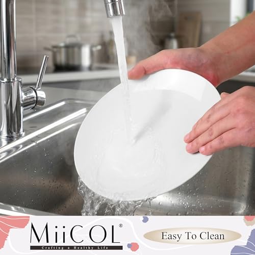 Miicol Ceramic Dinner Plates Set of 6, White Dessert Plates 9 Inch, Modern Round Porcelain Dishes for Steak, Pasta, Salad, Fruit, Microwave & Dishwasher Safe, Stackable - color: White 9 Inch