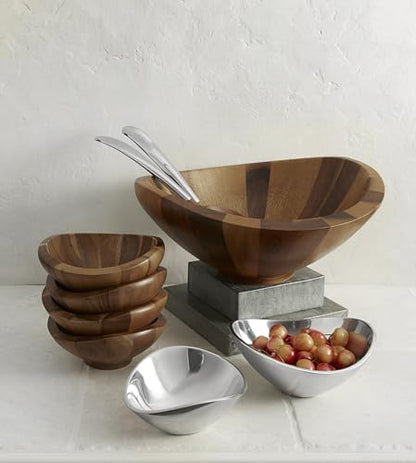 nambe Butterfly Acacia Wood Salad Bowl with 2 Salad Servers | Made of Acacia wood and Nambe Alloy | Large Deep Wooden Bowls | Acacia Wood Salad Bowl Set | Designed by Sean O’hara (16-in)