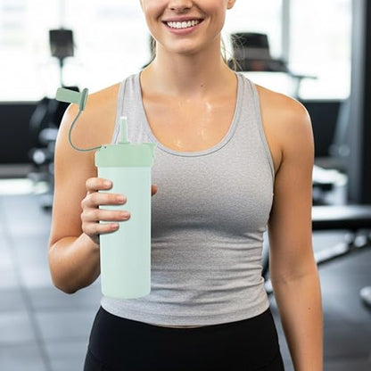 Glad Sip & Chug Insulated Water Bottle - Skinny Stainless Steel Tumbler with Straw and Chug Lid - Leak Resistant Double Walled Metal for Hot and Cold Drinks, 23oz, Green - color: Green