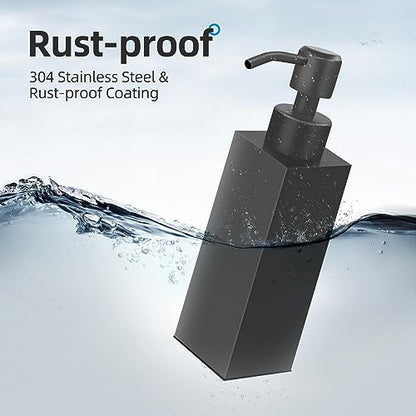 Black Soap Dispenser, Matte Black Stainless Steel, Rust-Proof Liquid Hand Dish Dispenser for Bathroom & Kitchen, 8.5 Oz Refillable Countertop Lotion Bottle (Square) - color: Square-black