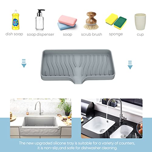 Kitchen Sink Tray,Self Draining Kitchen Soap Tray Soap Holder Silicone Sponge Holder for Kitchen Sink,Kitchen Bathroom Sink Caddy Sink Organizer for Sponge,Soap Dispenser,Dish Scrubber,Palm Brush - color: Cool Gray