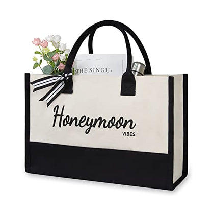 TOPDesign Canvas Tote Bag, Bridal Shower Gifts for Bride, Wedding Bachelorette Bride Gifts Shoulder Bag - style: Honeymoon Vibes