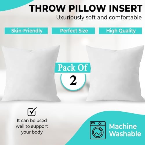 QUBA LINEN Throw Pillow Inserts (Set of 2, White), 14x14 Inches - Premium Cushion Fillers for Sofa, Bed, and Home Décor (14x14 Inch (Pack of 2)) - size: 14x14 Inch (Pack of 2)