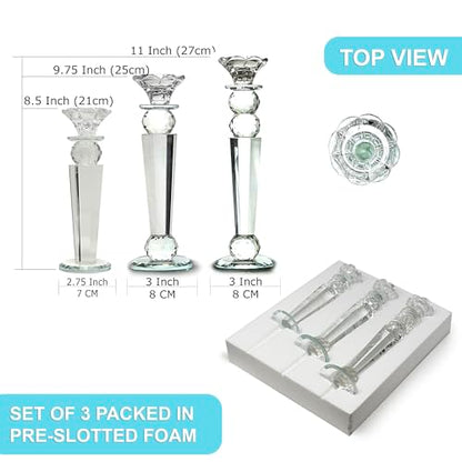 Allgala Set of 3 Crystal Glass Made Reverse Tapered Pillar and Hand Crafted Ball Candlesticks - 8.5,10,11 Inches -HD89154 - size: 3 PC (8.5", 10", 11")