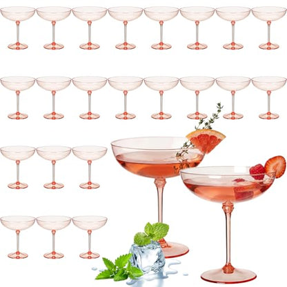LemonRoad 24 Pcs Plastic Coupe Glasses 9 oz Disposable Martini Glasses for Cocktails, Champagne, Desserts and Espresso, Drinkware Set for Weddings, Birthday Parties, Home Bars (Champagne Powder) - color: Champagne Powder